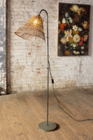 Floor Lamp With Rattan Shade 15.5"D X 65.5"T