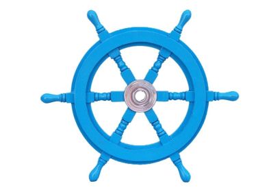 Deluxe Class Light Blue Wood and Chrome Decorative Ship Steering Wheel 18""