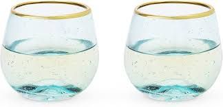 Aqua Bubble Stemless Wine Glass Set By Twine