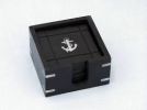 Black Wooden Coasters with Chrome Anchor Inlay 4"" - Set of 6