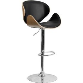 Modern Adjustable Height Barstool with Curved Black Vinyl Seat