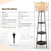 Modern Floor Lamp with 3-Tier Bookcase and Linen Shade