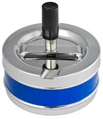 Premium Taz Blue and Silver Airtight Push-Down Metal Cigarette Ashtray