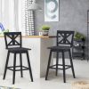 Set of 2 Black Wood 29-in Modern Swivel Seat Barstools