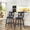 Set of 2 Black Wood 29-in Modern Swivel Seat Barstools