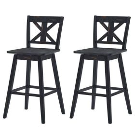 Set of 2 Black Wood 29-in Modern Swivel Seat Barstools