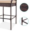 Stylish Set of 2 Brown Wicker Bar Stools for Indoor/Outdoor Use with Comfortable Tan Cushions