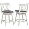 Set of 2 White Wood 24-in Counter Height Swivel Cushion Seat Barstools