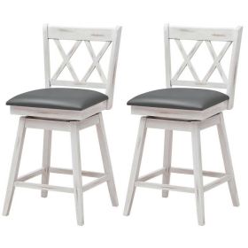 Set of 2 White Wood 24-in Counter Height Swivel Cushion Seat Barstools