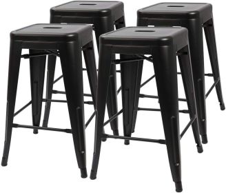 Set of 4 Black Metal 24-in Stacking Barstools