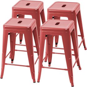 Set of 4 Red Metal 24-in Stacking Barstools