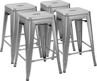 Set of 4 Silver Metal 24-in Stacking Barstools