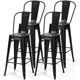 Industrial Bar Stools: Set of 4 - Black Metal