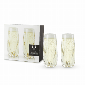 Viski Cactus Crystal Design Stemless Champagne Flutes