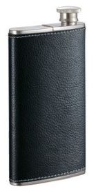 Visol Edian Stainless Steel 4 oz Flask with Built-in Cigar Case - Black Leather