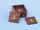 Wooden Anchor Coasters With Rosewood Holder 4"" - Set of 6