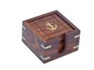 Wooden Anchor Coasters With Rosewood Holder 4"" - Set of 6