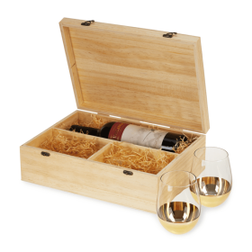 Wooden Wine Box with 2 Stemless Glasses by Twine Living