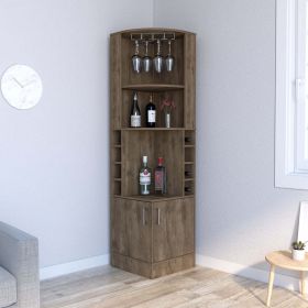 Bar Cabinet Paprika, 8 Wine Cubbies, Double Door, Dark Brown Finish