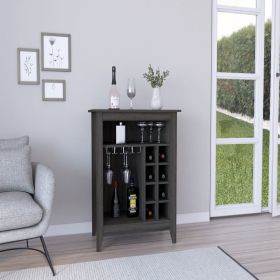 Castle Bar Cabinet , One Open Shelf, Six Wine Cubbies, Carbon Espresso Finish