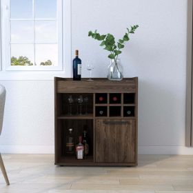 Dexter Bar Cabinet, Two Concealed Shelves, Six Wine Cubbies, Dark Walnut Finish