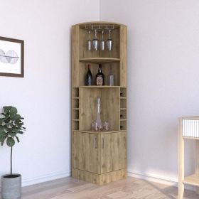 Paprika Corner Bar Cabinet, 8 Wine Cubbies, Double Door, Aged Oak Finish