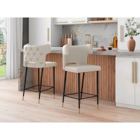 Manhattan Comfort Holguin 37" Counter Stool with Tufted Back Buttons in Cream