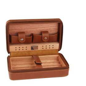 GALINER Leather Travel Cigar Humidor with Cedar Wood Lining - 4 Cigar Capacity