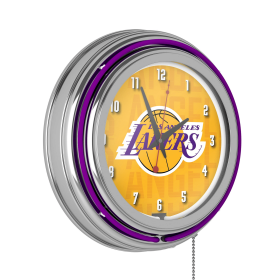 NBA Chrome Double Rung Neon Clock - Los Angeles Lakers