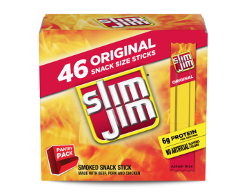 Slim Jim Smoked Meat Sticks, Original Flavor, Snack Size, 0.28 oz. (46 Count)