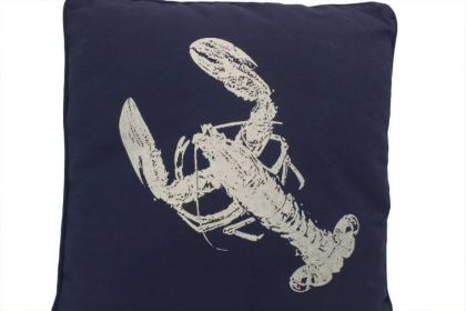 Navy Blue and White Lobster Pillow 16""