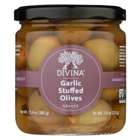 Divina - Green Olives Stuffed With Garlic - Case Of 6 - 7.8 Oz.