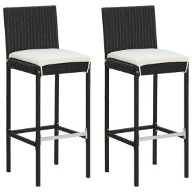 Garden Bar Stools with Cushions 2 pcs Black Poly Rattan