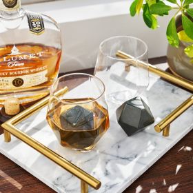 4-Piece Faceted Tumbler & Hexagonal Basalt Stone Set – Premium Barware by Viski