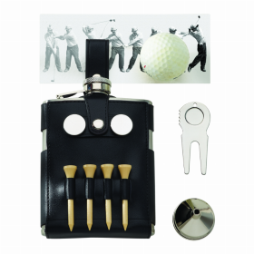 Golf Flask with Black Golf Case, Stainless Steel 6 Oz Cap