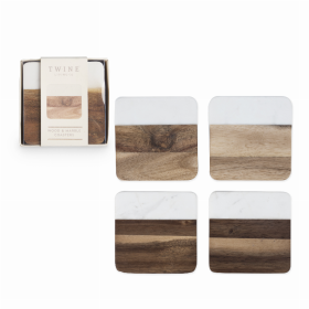 Marble & Acacia Coaster Set By Twine