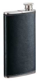 Visol Edian Stainless Steel 4 oz Flask with Built-in Cigar Case - Black Leather - VF2041BK