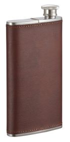 Edian Stainless Steel 4 oz Flask with Built-in Cigar Case - Brown Leather