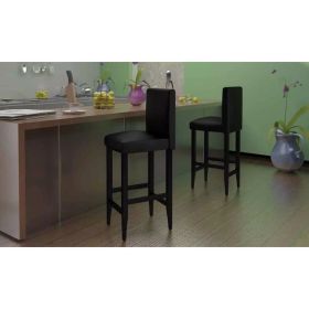 Faux Leather Bar Stools, Black, Set of 6