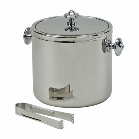 Covered Ice Bucket withTongs 6.5" Ht, Stainless Steel