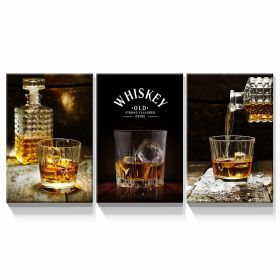 3 Panels Framed Canvas Whiskey Wall Art Decor,