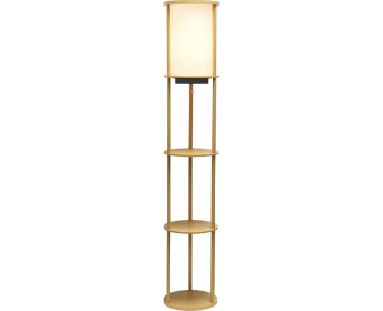 Tan Modern Asian Style Round Shelf Floor Lamp