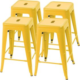 Set of 4 Yellow Metal 24-in Stacking Barstools