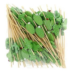 200 Pcs Cactus Party Bamboo Disposable Dessert Picks