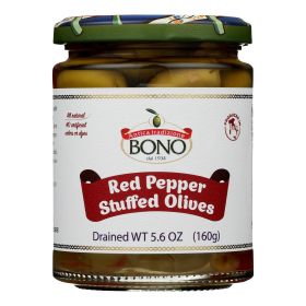 Bono Stuffed Olives, Red Pepper (6 Pack) - 5.6oz Jars