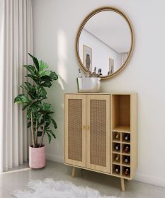 Bohemian Bar Cabinet, Natural Rattan Doors