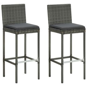 Set of 2 Outdoor Bar Stools - Gray Rattan with Anthracite Cushions