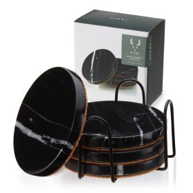 Viski Black Marble Coaster Set with Stand