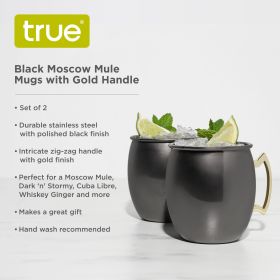 Stylish Black Moscow Mule Mugs with Gold Handles - 2 Pack by True