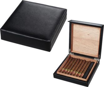 Visol Black Leather Cigar Humidor Holds 16 Cigars - VHUD514